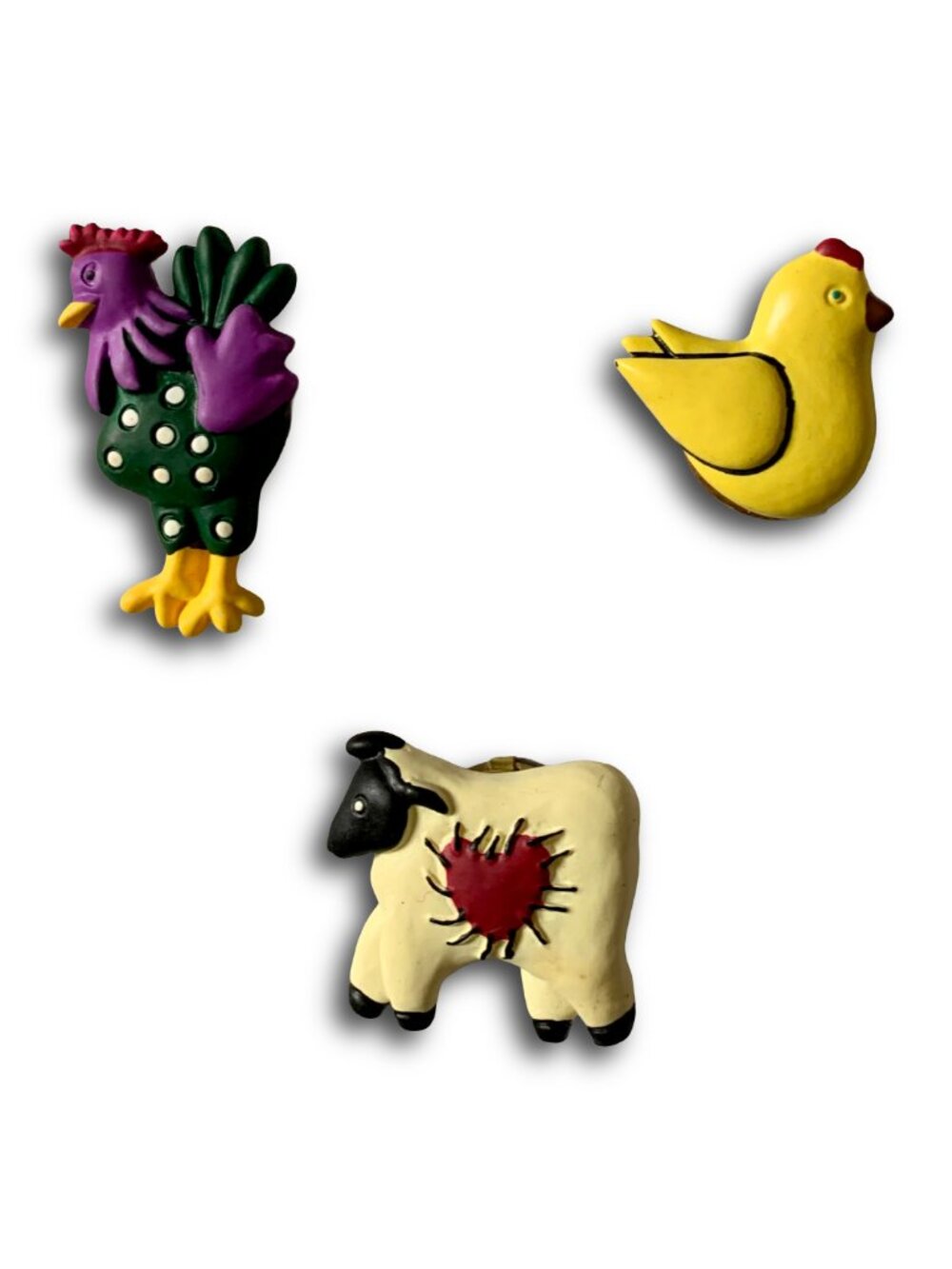 QUACKER FACTORY 3 Pc Rooster, Lamb & Chick Farm Animal Vintage 90s Button Covers